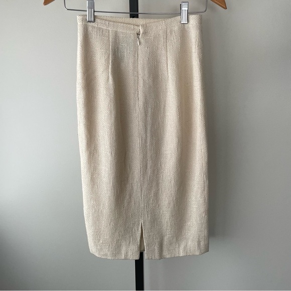 Vintage Valentino Boutique Luxury Cream Cotton Midi Pencil Skirt Size 4 - Picture 2 of 9